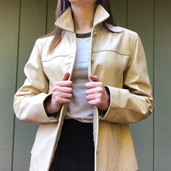 Vintage J. Crew Cream Leather Jacket - Picture 2 of 8